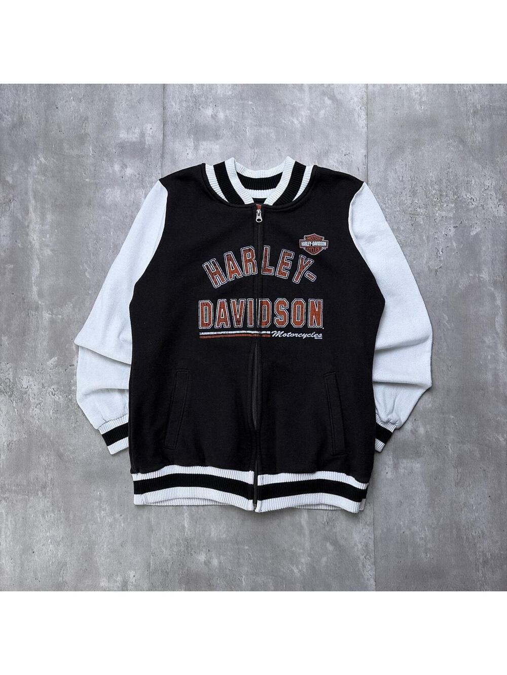 Y2K Black Harley Davidson Grunge Biker Fleece Zip Up Jacket